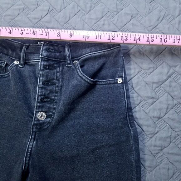 Express Jeans Womens 2S Black Skinny Súper High Rise Button Fly Dark Denim - Picture 3 of 12